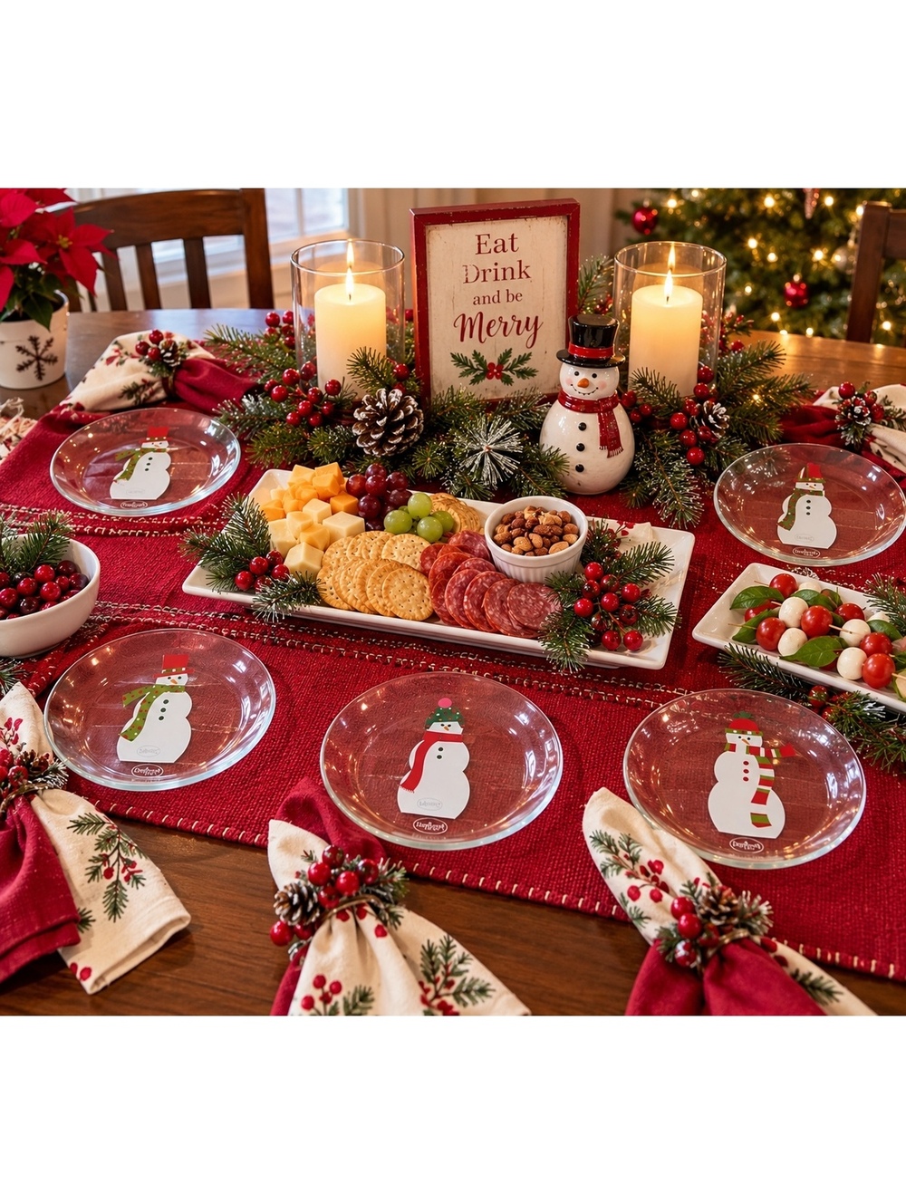 Pampered Chef Snowmen Round Appetizer Plates Set of 8 Clear Glass 2003 Vintage